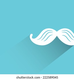 mustache in blue background, flat and shadow design