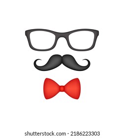 Mustache, Bow Tie y Gafas aisladas en fondo blanco