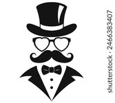 Mustache bow tie hat and glasses | Vector hipster elements hat glasses beard and mustache