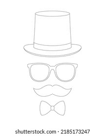 Mustache, Bow Tie, Hat, and Glasses tracing worksheet for kids