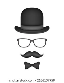 Mustache, Bow Tie, Hat y Glasses aislados en fondo blanco