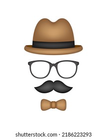 Mustache, Bow Tie, Hat, and Glasses isolated on white background