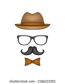 Mustache, Bow Tie, Hat, and Glasses isolated on white background