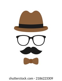 Mustache, Bow Tie, Hat, and Glasses isolated on white background