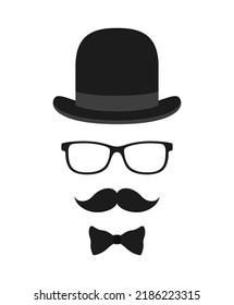 Mustache, Bow Tie, Hat, and Glasses isolated on white background