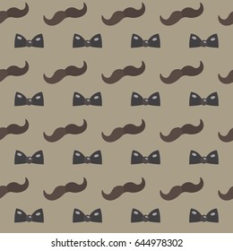 Mustache, Bow tie seamless pattern. Father's Day holiday repeating texture, endless background. Vector illustration
