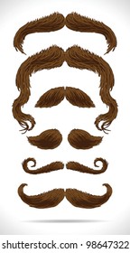 Mustache brown hair set - vector illustration Shadow and background are on separate layers. Easy editing.