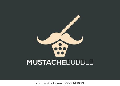 Mustache Bubble Tea logo design vector template