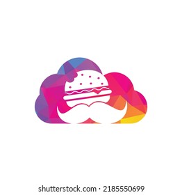Mustache burger cloud shape concept logo icon vector. Burger with mustache icon logo concept.
