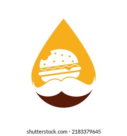 Mustache burger drop shape concept logo icon vector. Burger with mustache icon logo concept.	