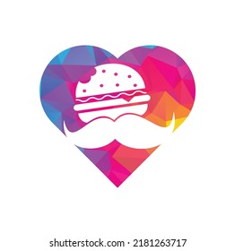 Mustache burger heart shape concept logo icon vector. Burger with mustache icon logo concept.