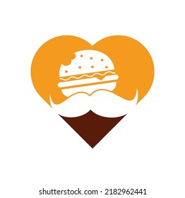 Mustache burger heart shape concept logo icon vector. Burger with mustache icon logo concept.