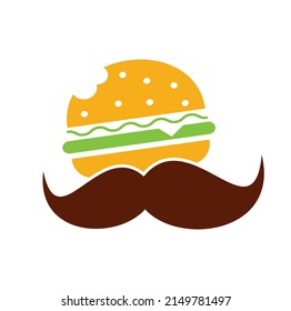 Mustache burger logo icon vector. Burger with mustache icon logo concept.