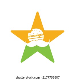 Mustache burger star shape concept logo icon vector. Burger with mustache icon logo concept.	