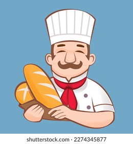 Mustache chef cartoon concept Mascots and logo for bakery shop or bread produce Etc.