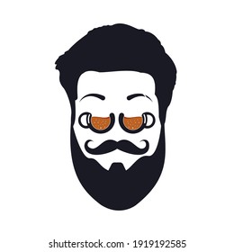 Mustache chief coffee logo vector design. Chief wears coffee cup glasses concept design.