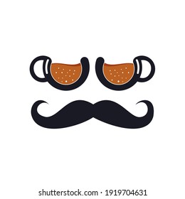 Mustache chief coffee logo vector design. Chief wears coffee cup glasses concept design.