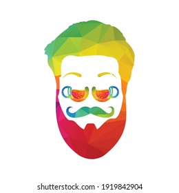 Mustache chief coffee logo vector design. Chief wears coffee cup glasses concept design.