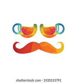 Mustache chief coffee logo vector design. Chief wears coffee cup glasses concept design.