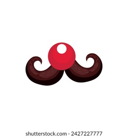 Mustache with clown nose on white background