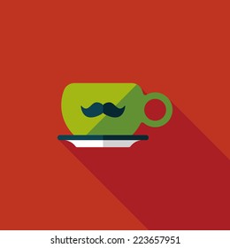 mustache coffee cup flat icon with long shadow,eps10