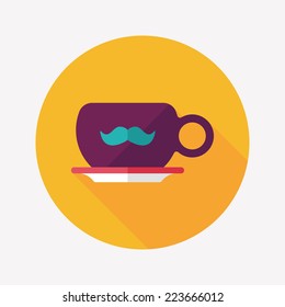 mustache coffee cup flat icon with long shadow,eps10