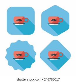 mustache coffee cup flat icon with long shadow,eps10