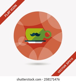 mustache coffee cup flat icon with long shadow,eps10