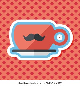 mustache coffee cup flat icon with long shadow,eps10