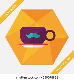 mustache coffee cup flat icon with long shadow,eps10