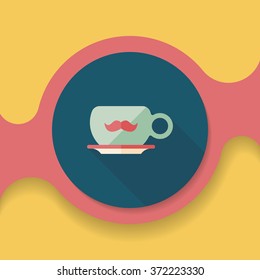 mustache coffee cup flat icon with long shadow,eps10