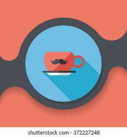 mustache coffee cup flat icon with long shadow,eps10