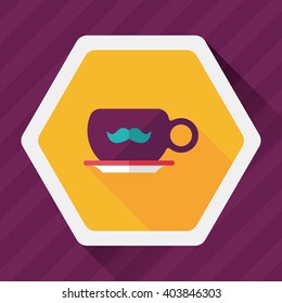 mustache coffee cup flat icon with long shadow,eps10