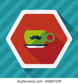 mustache coffee cup flat icon with long shadow,eps10