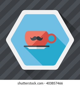 mustache coffee cup flat icon with long shadow,eps10