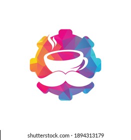 Mustache coffee gear shape logo design template. creative coffee shop logo inspiration.