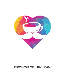 Mustache coffee heart shape logo design template. creative coffee shop logo inspiration