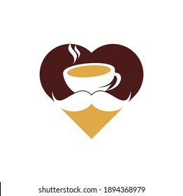 Mustache coffee heart shape logo design template. creative coffee shop logo inspiration