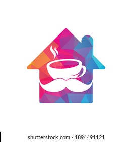 Mustache coffee home shape logo design template. creative coffee shop logo inspiration.