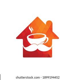 Mustache coffee home shape logo design template. creative coffee shop logo inspiration.
