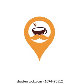 Mustache coffee map pin shape logo design template. creative coffee shop logo inspiration.