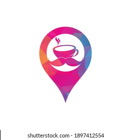 Mustache coffee map pin shape logo design template. creative coffee shop logo inspiration.