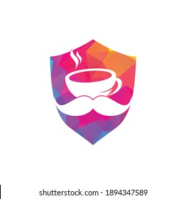 Mustache coffee shield shape logo design template. creative coffee shop logo inspiration