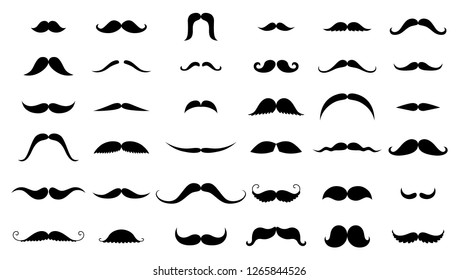 Mustache collection. Black silhouette of the mustache set isolated on white. Vintage engraving stylized drawing. Vector illustration - Vector.