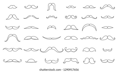 Mustache collection. Coloring silhouette of the mustache set isolated on white for coloring book. Vintage engraving stylized drawing. Vector illustration - Vector.