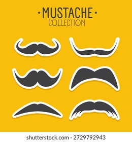 Schnurrbart Sammlung in verschiedenen Arten von Schnurrbärten. Hipster, Friseur, Retro, Vintage-Gesichtshaar-Icons für Logo, Branding, Poster, Aufkleber, Mode, Friseurladen, Designprojekte. Vektorgrafik