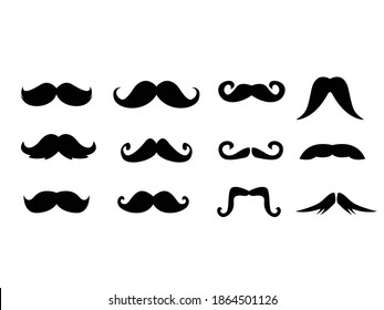 Mustache Collection Icon Vector illustration. man mustaches types beard icon symbol. puppy sign, emblem isolated on white background, Flat style for graphic and web design, Silhouette, logo. EPS10