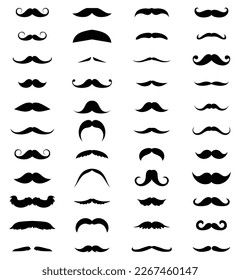 mustache collection set vector. Different mustache collection. Vector illustration. Black Hipster Mustache Icon Set. Vector Illustration isolated on white background. Black mustache vector shape icon.