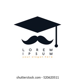 mustache college graduate hat logo logotype