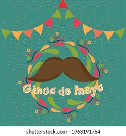 Mustache in a colored label. Cinco de mayo poster - Vector